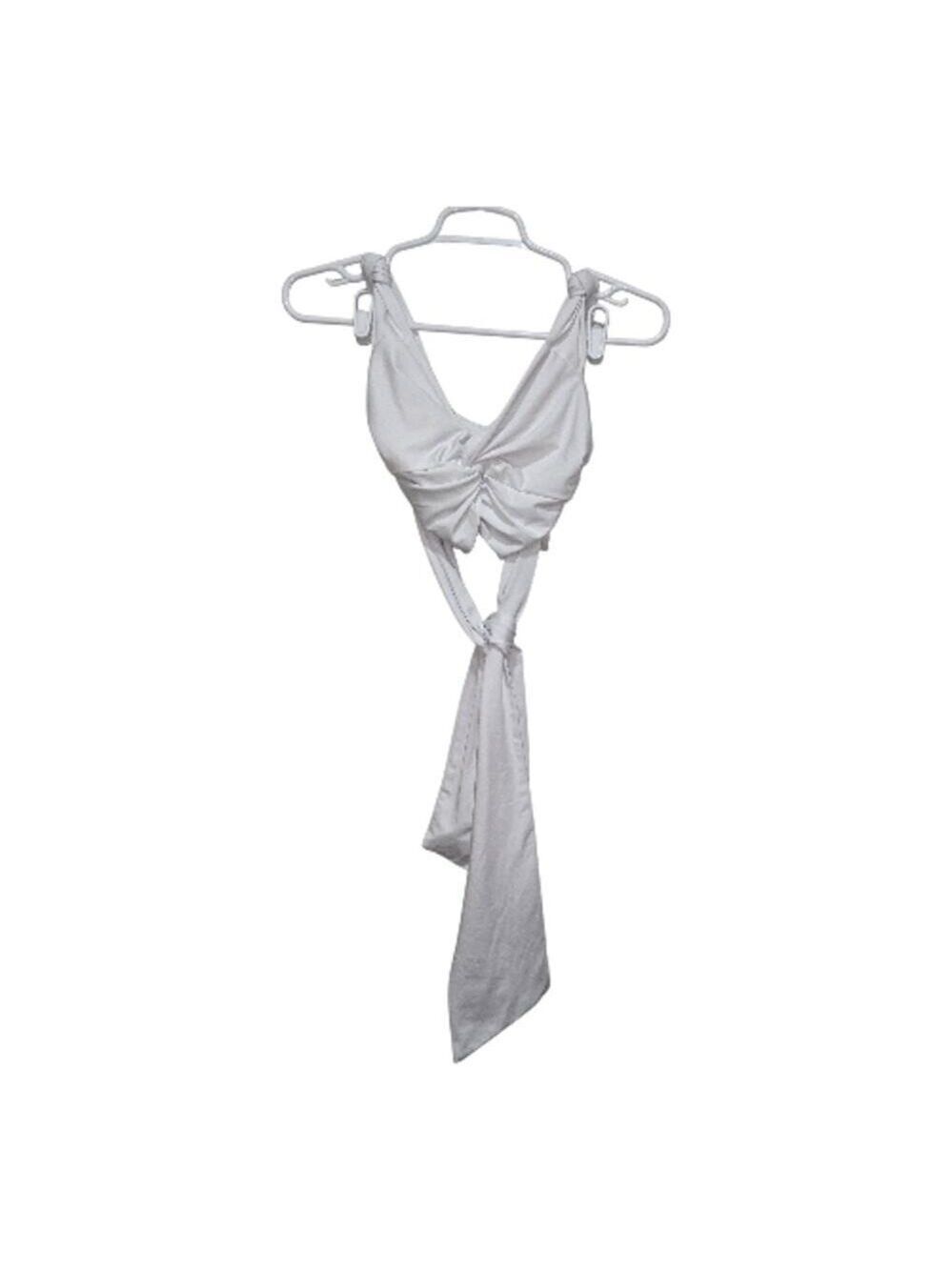 Lioness White Ruched Tie Front Halter Crop Top Y2K